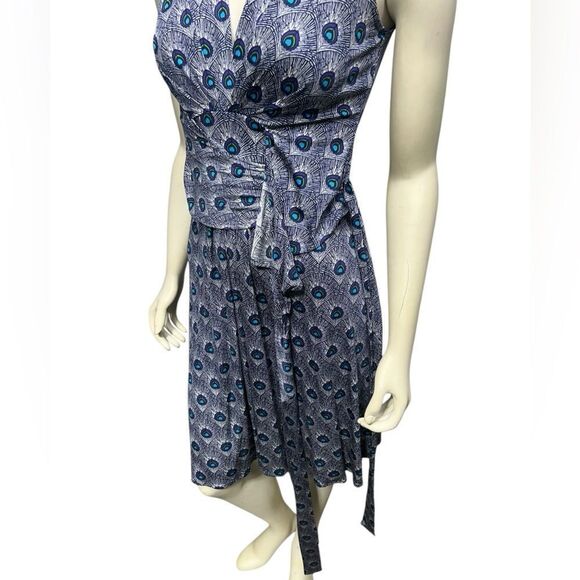 Tory Burch 100% Silk Sleeveless Knee Length Wrap Dress Vneck Peacock feather - Picture 8 of 13